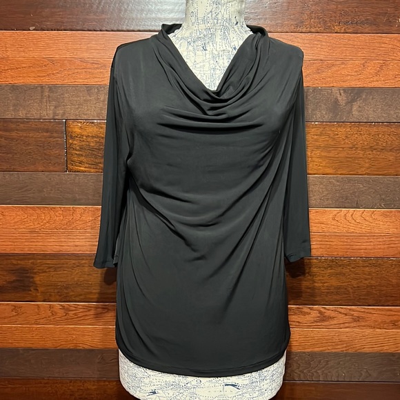 George Scoop Neck Long Sleeve Black Blouse